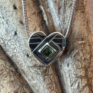 MIGNON FAGET 925 Hard Hearts Pendant on 30” Snake Chain EUC RARE